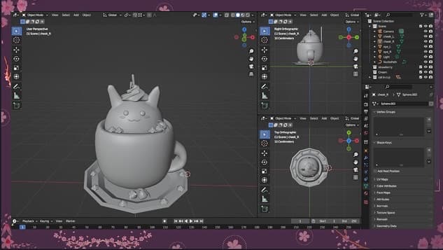 Cat-shaped foam in a pink mug.